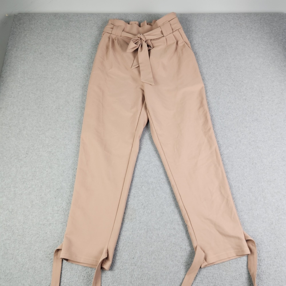 Grace Karin Pants Womens Medium Tan Stretch Classic Paperbag Waist Straight Leg